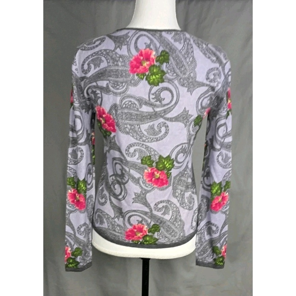 Investments Women's 100% Cashmere Gray Floral Crew Neck Sweater Size XS